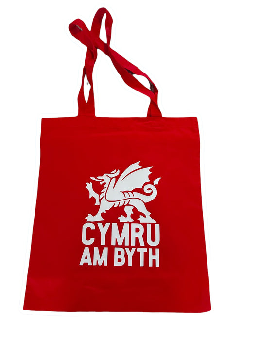 Wales Tote Bag, "Cymru am Byth" Bag,  Canvas Beach Shopping Book Carrier Bag